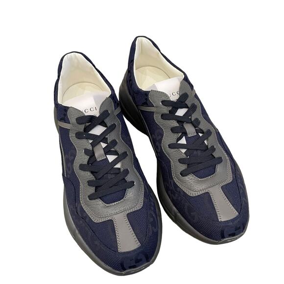 New GUCCI GG Supreme Maxi BLUE Gray Canvas Rhython Sneakers Men's 12 | US 12.5 - Picture 14 of 16